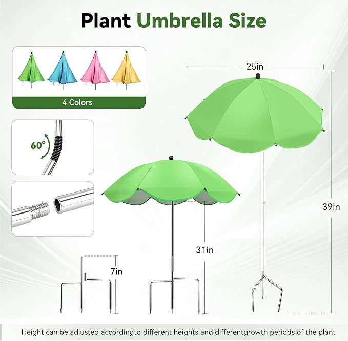 2Pack Plant Umbrellas for Outdoor Plants, Upgraded 360° Rotating 3-Prong Ground Stake for Stronger Grip, Stable Garden Shade Umbrella for Flowers, Vegetables, Fruit Trees, Raised Beds & Planters