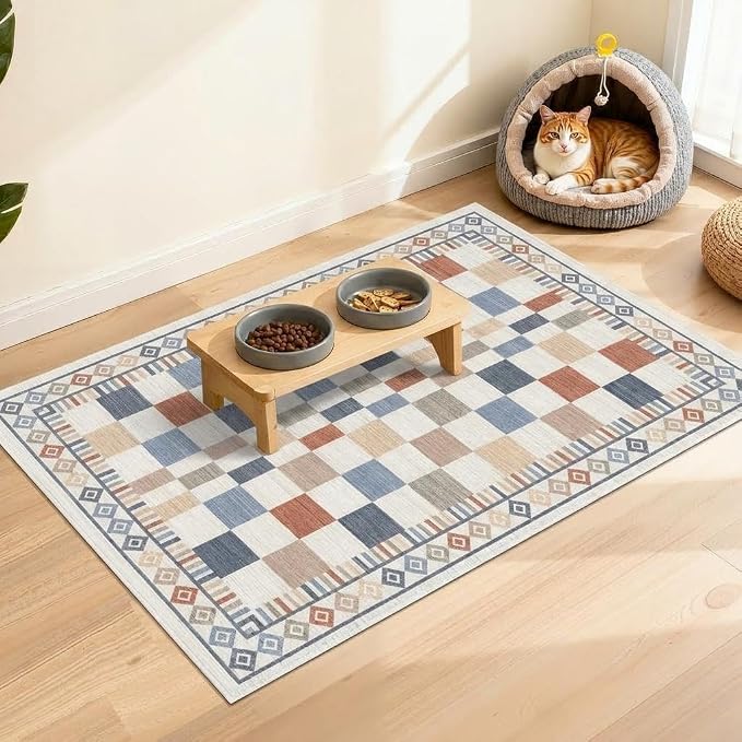GarveeHome 2x3 Small Rug for Bathroom Machine Washable Modern Checkered | Contemporary Colorful Abstract Carpets for Kitchen Low Pile Non-Slip Doormat Soft Premium Area Rug for Hallway Bedroom