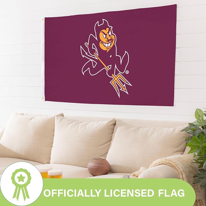 NCAA Arizona State University Flag with Grommets, 3'x5' ASU Sun Devils Outdoor College Flags & Banners for Home Garden Patio Indoor Dorm Wall Décor