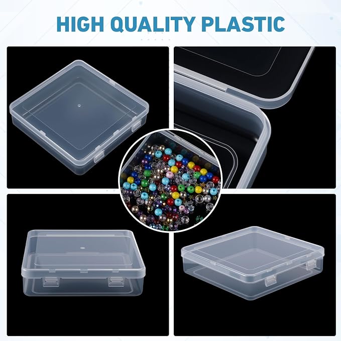 SATINIOR 24 Packs Small Clear Plastic Beads Storage Containers Box with Hinged Lid for Storage of Small Items, Crafts, Jewelry, Hardware (5.9 x 5.9 x 1.5 Inches)