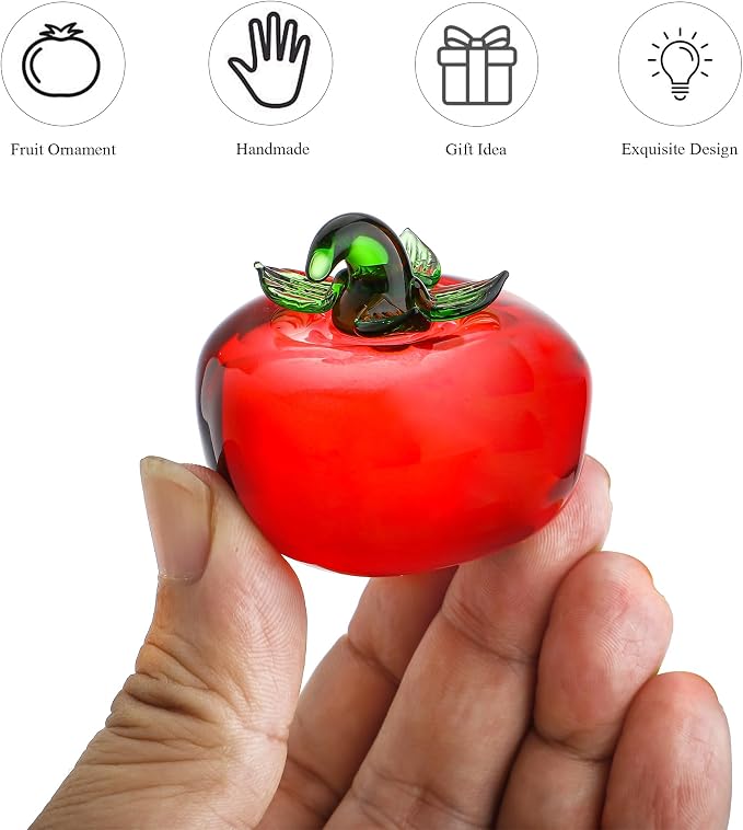 6pcs Hand-Blown Glass Ornaments Hanging Glass Gazing Balls and Glass Red Tomato Figurine
