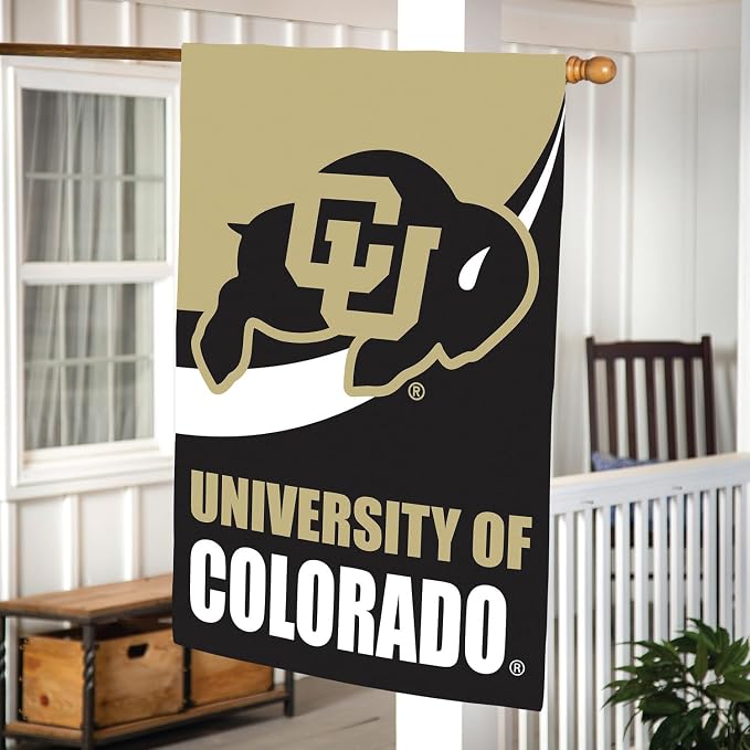 NCAA University of Colorado House Flag, 28 x 44, Double Sided Garden Flags for Outside, Outdoor College Flags & Banners for Gardens Patio, Indoor Wall Decor Flag for Room