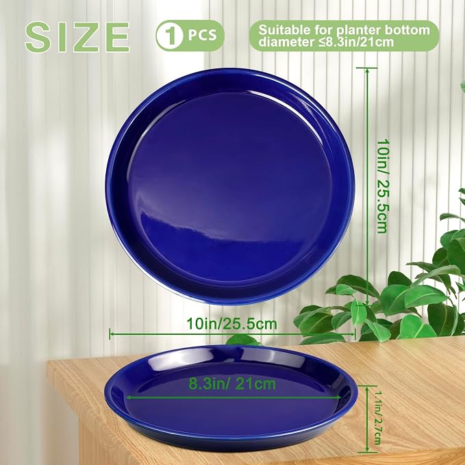 Plant Saucer for Outdoors - Ceramic Plant Saucer, 10 Inch Plant Trays for Indoors, Round Flower Pot Saucer, Large Plant Drainage Tray, Plant Plates to Catch Water Blue