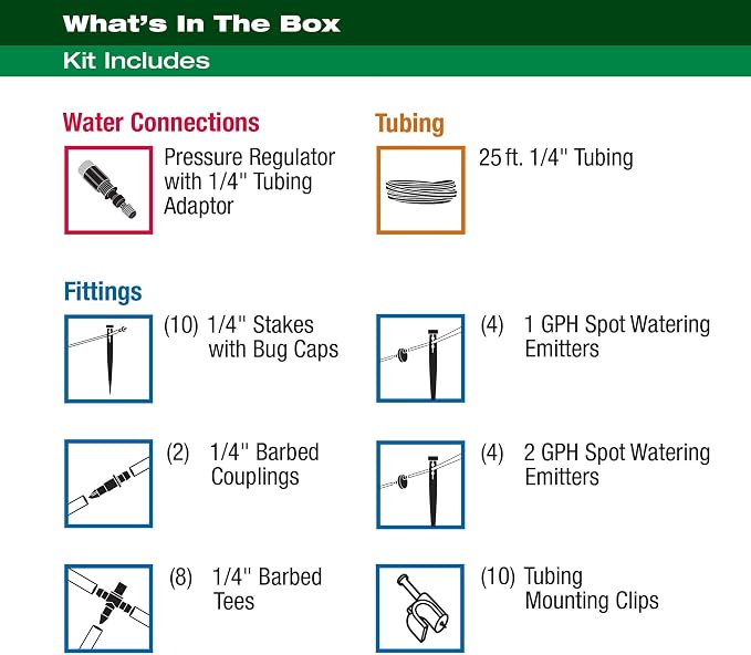 Rain Bird PATIOKIT Drip Irrigation Patio Watering Kit, Connects to Faucet, 1/4" Drip Tubing