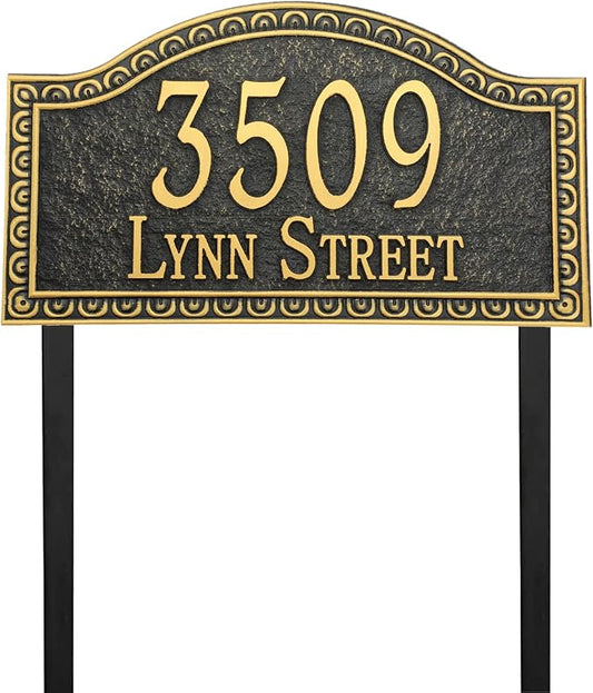 Address Sign Lawn Mounted - Custom House Number Sign with 2 Solid Metal Stakes,Address Numbers for Outside House,Yard,Garden,Grass,Ground,Drive Way,Lawn,13'' x 7.5''