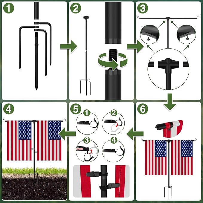 Garden Flag Stand for Yard – Heavy Duty 3/4" Thick Aluminum Garden Flag Holder with 4-Prong Base, Powder-Coated Rustproof, Fits 12x18 Double Flags for Outdoor Decor