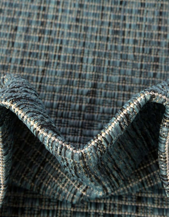 Unique Loom Outdoor Solid Collection Area Rug (2' 7" x 12' Runner Teal/Navy Blue)