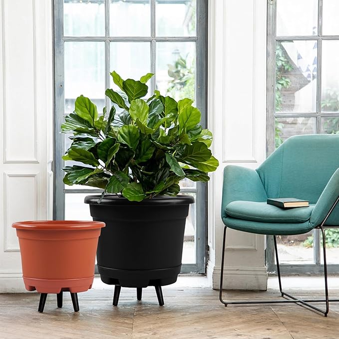 KPUVX Outdoor Flower Pots 5 Packs 13 inch pots for Plants Modern Decorative Garden Pot with Saucer, Lightweight Large Plastic Planters for Indoor Plants,Decorative Plastic Plant Pots