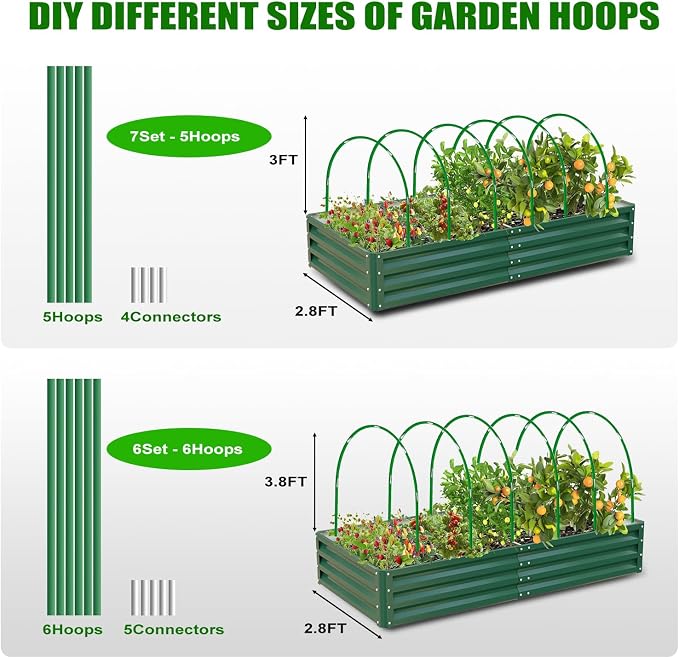 Garden Mesh Netting Kit, 10x30FT White Ultra Fine Netting & 8FT Fiberglass Garden Hoops with Support Bases, Garden Netting with Frame for Raised Beds, Garden Hoops & Netting, Row Cover, Plant Barrier