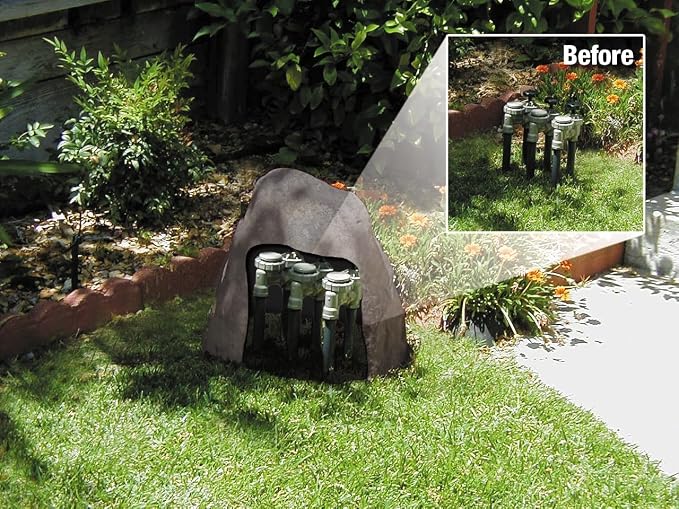Emsco Group 2181 Large – Lightweight Landscape Rock-Resin, Sandstone | Large Size, Sandstone,Decorative Landscape Rock Cover, Covers Well Pumps, Sprinkler Valves & Yard Utilities