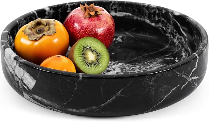 Marble Serving Bowl 8" Black Fruit Bowl For Kitchen Counter For Kitchen Decor, Decorative Bowl for Home Decor, Entryway Table Modern Candy Bowl