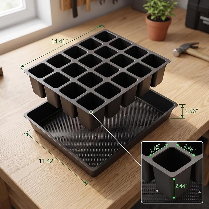 Square Nursery Pots 2 Layers with Drainage, 100 Cell Seeding Tray, 5 Packs | Double-layer Drainage Design Seed Starter Tray, More Durable for Reusable, Coloful Plant Lables