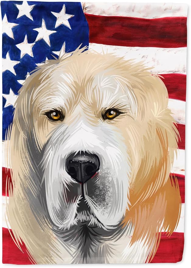 Caroline's Treasures CK6483GF Central Asian Shepherd Dog American Flag Garden Flag Mailbox Flag Decorative Yard Flag Banner Outside Patio Artwork Yard Flower Beds, Garden Size, Multicolor