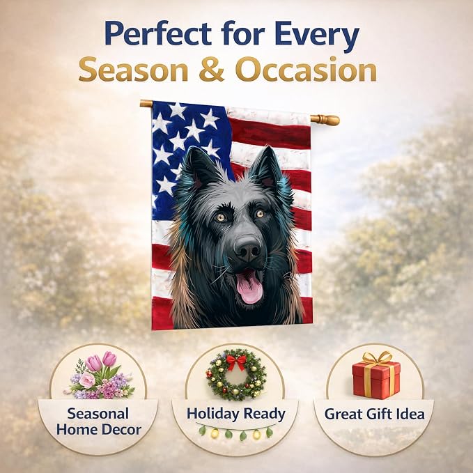 Caroline's Treasures CK6507CHF Dutch Shepherd Dog American Flag House Flag Large Porch Sleeve Pole Decorative Outside Yard Banner Artwork Wall Hanging, Polyester, House Size, Multicolor