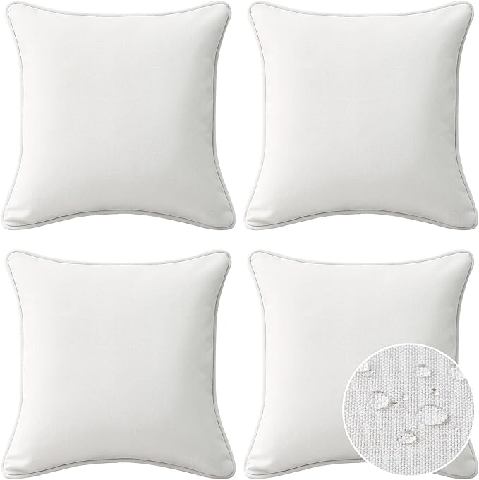 Unimatta Decorative Outdoor Water Repellent Throw Pillows with Inserts, Set of 4, 20" x20" Pillows for Patio, Backyard, Bed, Couch, and Patio Furniture, Linen