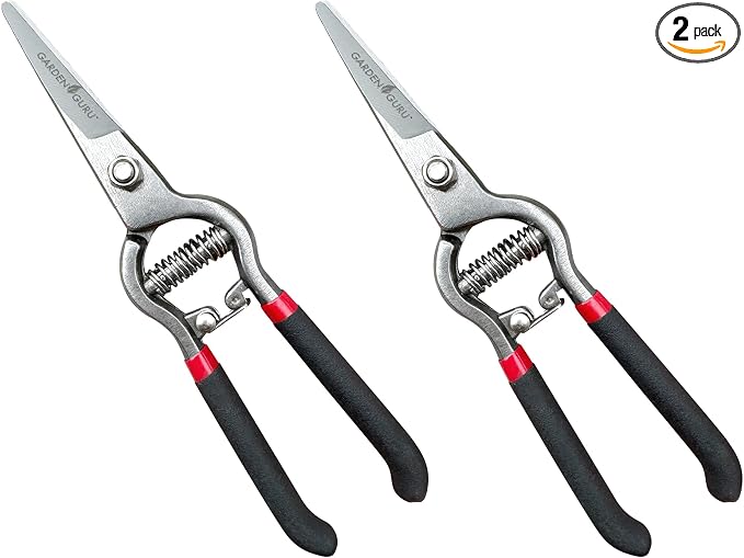 Garden Guru Classic Bypass Pruning Shears Clippers – Heavy Duty Forged Steel Garden Pruners – Safety Lock – Non Slip Comfort Grips – Cuts up to 1” Diameter – Professional Bypass Pruners (2 Pack)