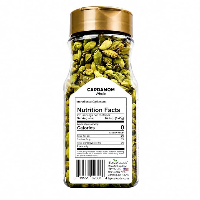 iSpice Cardamom Seeds Whole (3.9 Oz) 110g | Cardamom Pods Whole Pure And Fresh | Kosher | Aromatic Essential Kitchen Herbs