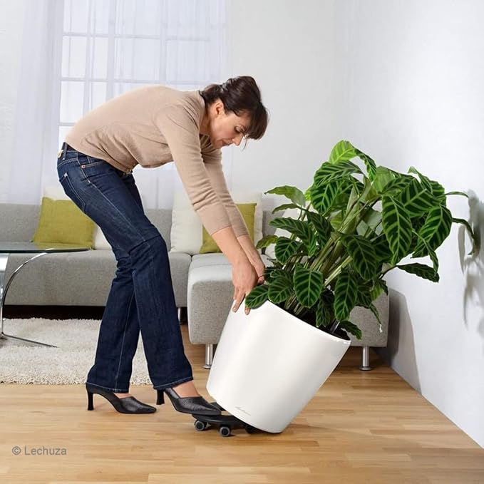 Lechuza Classico LS 70 White High Gloss, Self-Watering Large Round Planter, D27.6 H25.4 in