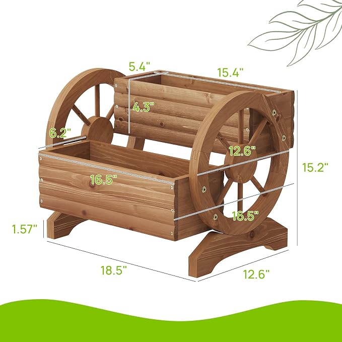 Wooden Wagon Planter Outdoor Flower Cart with Wheels Garden Planter, Decor Planter for Patio Decoration Succulent Flower Pot for Indoor Backyard Yard Decor Porch Balcony Planters (Brown, Medium)