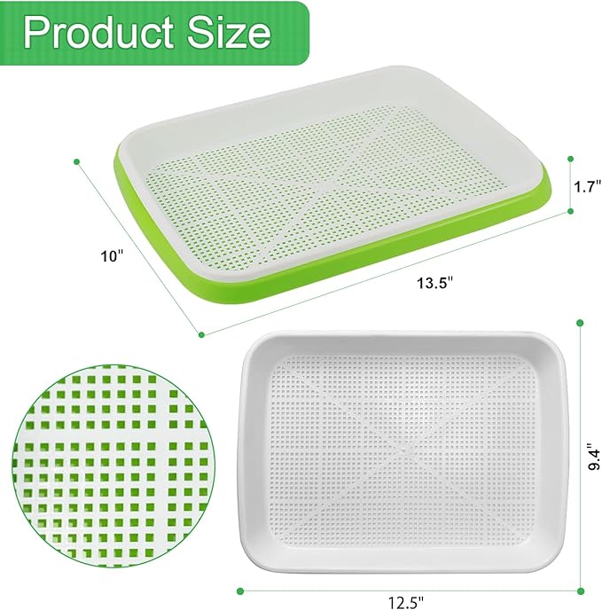 Seed Sprouting Tray, 10 Packs Microgreens Growing Trays Big Capacity Sprouts Growing Kit Soil-Free Sprouter Tray for Sprouting Seeds, Beans, Wheatgrass (Without Lids)