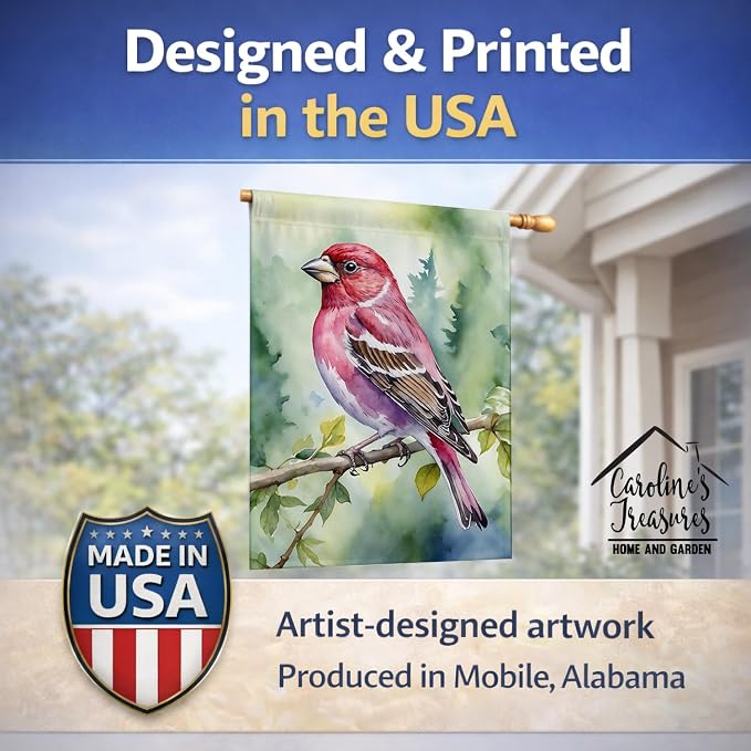 Caroline's Treasures New Hampshire Purple Finch House Flag Large Porch Sleeve Pole Decorative Outside Yard Banner Artwork Wall Hanging, Polyester, House Size, Multicolor