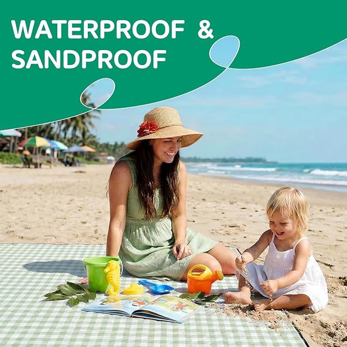 RYCHIC Waterproof Picnic Blanket Beach Outdoor Camping Mat Rug Extra Large Foldable Cute Big Travel Essential Accessories Gift Park Patio Lawn Garden Grass Ground Play Music Festival Concert Must Have