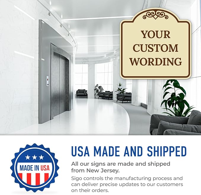 Custom Decorative Sign, Personalized Metal Sign for Business, Driveway, Home, Airbnb, Office Door Plaque,Brown Border Sign, 24x24 Inches, ACM, Fade Resistant, Made in USA by Sigo Signs