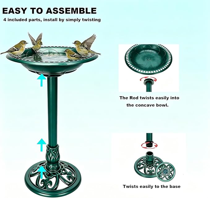 Outdoor Antique Bird Bath Polyresin Lightweight Garden Birdbath for Outside Weather-Resistant Bird Baths(Green)