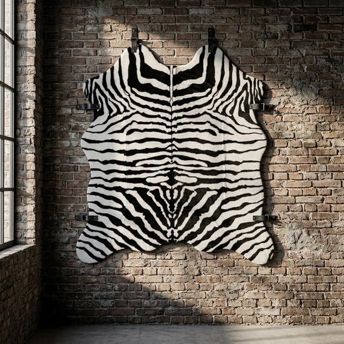 MustMat Faux Zebra Print Area Rug, Industrial Style Decor 4'7'' × 5'3'' | Black/White, Fits Bedrooms, Living Rooms & Reading Nooks. Suits Rustic, Minimalist Decor For Holiday & Birthday Use