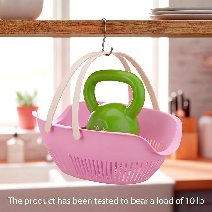 Nuogo 3 Pcs Garden Harvest Basket Removable Partitions with Tool Caddy for Collecting Carrying and Cleaning Harvesting Basket Doubles Colander for Vegetables and Fruits Garden Accessories (Pink)