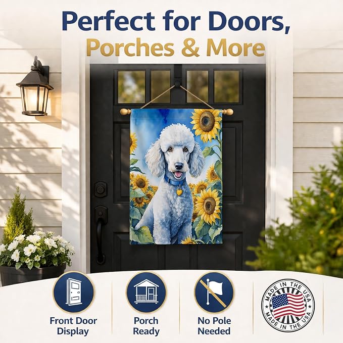 Caroline's Treasures DAC6142CHF White Poodle in Sunflowers House Flag Large Porch Sleeve Pole Decorative Outside Yard Banner Artwork Wall Hanging, Polyester, House Size, Multicolor
