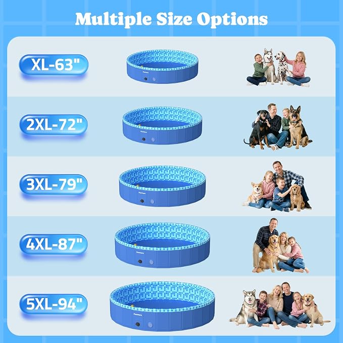 Pawtners Large Foldable Kiddie Pool with Sprinkler & RGB LED Light 79'' | Splash Pad, Wading Pool, Bathing Tub, Hard Plastic, Heavy Duty, Non-Slip, Durable, Scratch Resistant, Suitable for Backyard