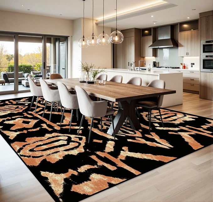 10x14 Area Rugs for Living Room Ethnic African Print Boho Chocolate Abstract Brown Artwork Handmade Washable Large Area Rug for Bedroom Non Slip Outdoor Carpets Soft Mats Kitchen Home Office Decor