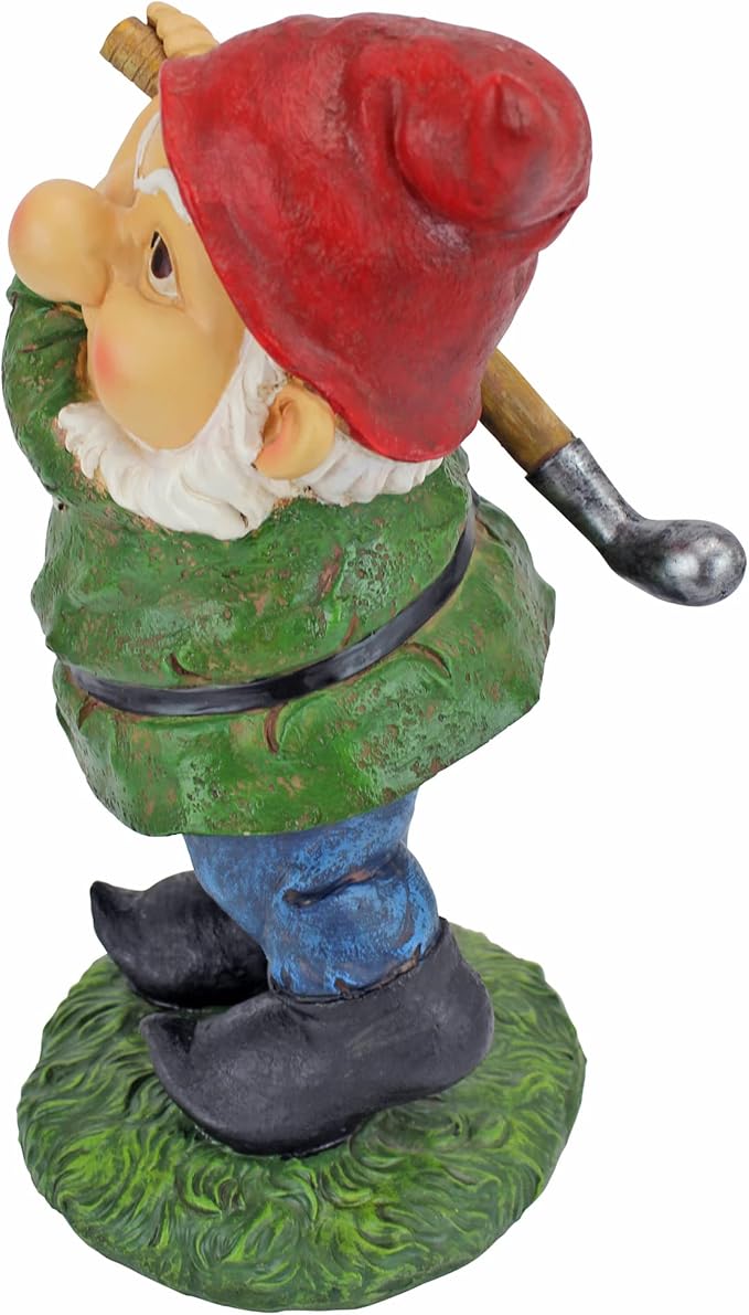 Design Toscano Bigey Burt Funny Golfing Garden Gnome Statue, 12 inch, Polyresin, Full Color