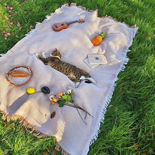 70"x 70" Picnic Blanket Extra Large,Layer Outdoor Blanket for 5 to 7 Adults,Camping Grass Lawn Park Accessories Cute Couple Gifts Ideas Wedding Registry for Park, Beach (Khaki)