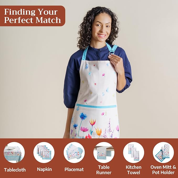 Maison d' Hermine Aprons for women with Pocket 100% Cotton (27.50"x31.50") | Adjustable Neck Strap & long ties Apron Men Chef Wedding Cooking Gardening Server Maid