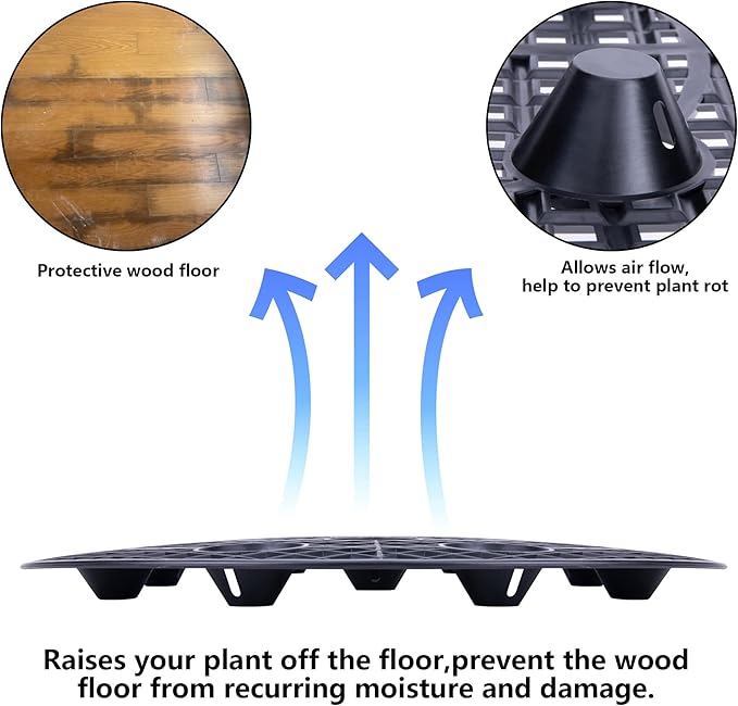 6Pack Large 15" Plant Level Pot Elevator, Heavy Duty Plant Stands, Plant Pot Saucer for Prevent Rot and Damage on Patio & Deck (40cm-6pcs, Black)
