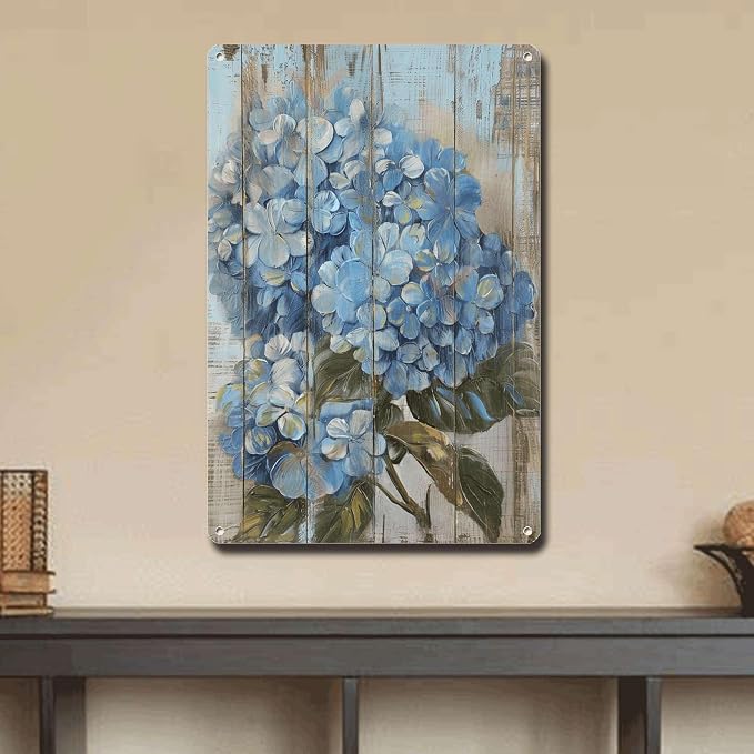 Metal Sign Tin Sign Vintage Wall Art Rustic Testament Hydrangea Tin Sign for Easy Installation Weather Resistant Design and Vintage Gr Minimalist Wall Art for Bar 8×12 Inches