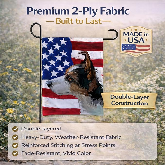 Caroline's Treasures CK6617GF Miniature Fox Terrier Dog American Flag Garden Flag Mailbox Flag Decorative Yard Flag Banner Outside Patio Artwork Yard Flower Beds, Garden Size, Multicolor