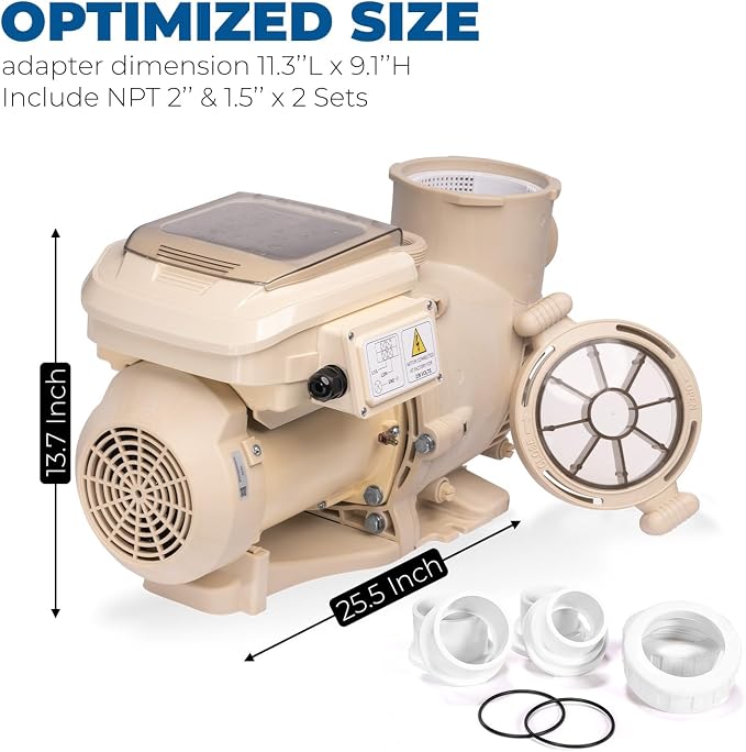 XtremepowerUS SuperFlow Variable Speed High-Flo Pool Pump In-Ground Swimming Pool Energy Efficient 230V, 1-1/2” & 2” Adapter Build-in Timer Control Panel (3.0, Horsepower)