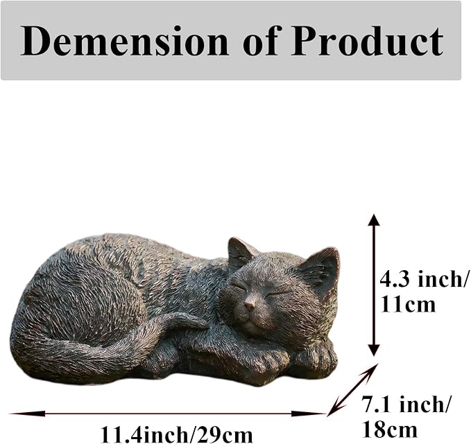 Sleeping Cat Statue Outdoor Garden, Bronze Patina Resin Sculpture, Cat Statues Indoor Outdoor Decor for Garden Patio Yard Lawn, Unique Pet Memorial Ornament, Thoughtful Keepsake Gift for Cat Lovers