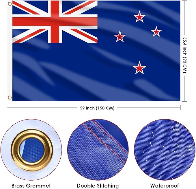 AhfuLife 2 Pcs New Zealand Flag Kiwi Flag 3x5 Ft, Large New Zealand National Flags for Outside - Double Side with Brass Eyelets for Olympic Party Decorations, Bar Street Decoration Indoor Outdoor