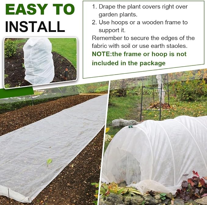 Plant Covers Freeze Protection, 10x50FT Reusable Thickened Winter Floating Row Covers, Frost Cloth Blanket Shade Cloth Garden Fabric Plant Cover for Raised Beds Vegetables Insect Winter Frost