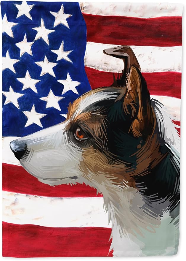 Caroline's Treasures CK6617CHF Miniature Fox Terrier Dog American Flag House Flag Large Porch Sleeve Pole Decorative Outside Yard Banner Artwork Wall Hanging, Polyester, House Size, Multicolor