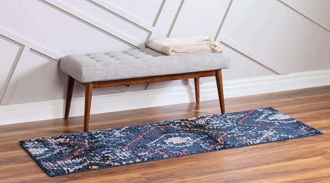 Unique Loom Morocco Collection Tribal, Southwestern, Bohemian Area Rug (2' 7 x 10' 0 Runner, Navy Blue/Gray)