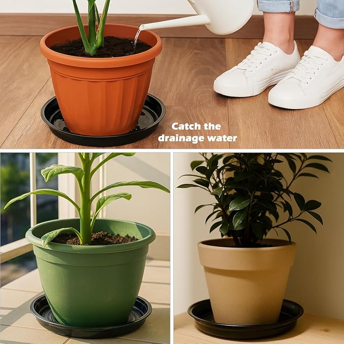 50 Packs 8 Inches Plant Saucers for Indoor Outdoor Use Heavy Duty Plastic Plant Plate Dish for Planter Bulk Round Flower Pot Drip Trays to Catch Water 4 to 20 Inch, Black