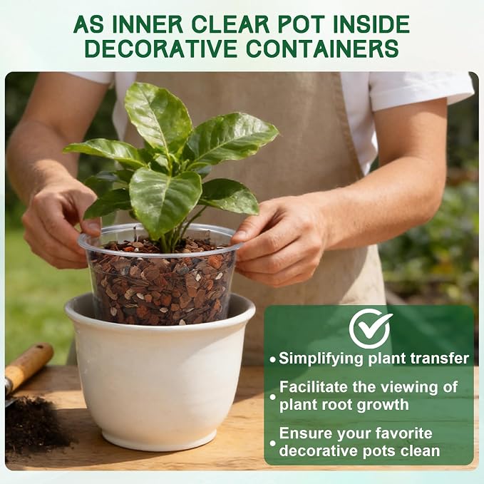 OUPSAUI 35 Pack 4/6/8/10/12 Inch Clear Nursery Pots with Drainage Hole, Clear Large Plastic Pots for Plants, Transparent Variety Seedling Planter for Vegetable Flowers Fruits