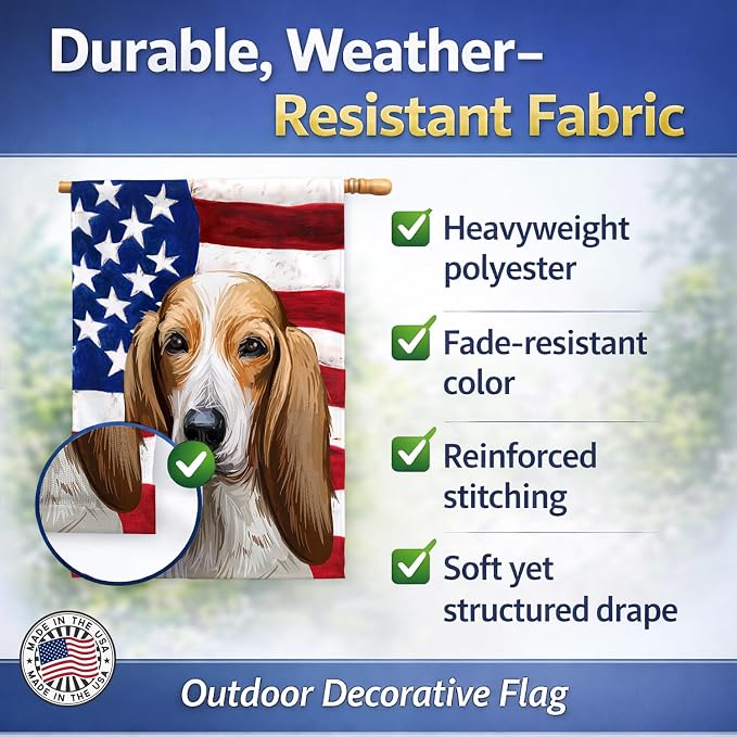 Caroline's Treasures CK6684CHF Colombian Fino Hound Dog American Flag House Flag Large Porch Sleeve Pole Decorative Outside Yard Banner Artwork Wall Hanging, Polyester, House Size, Multicolor