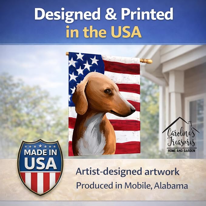 Caroline's Treasures CK6416CHF Azawakh Hound American Flag House Flag Large Porch Sleeve Pole Decorative Outside Yard Banner Artwork Wall Hanging, Polyester, House Size, Multicolor