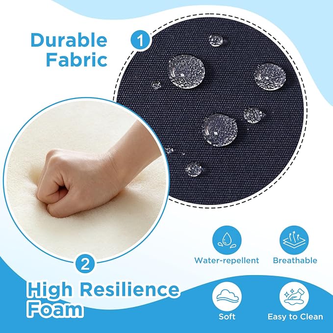 19 x 19 Inch Sunbrella Outdoor Chair Cushions with Tie Straps, Set of 4 Thick Water Repellent Square Patio Chair Pads for Garden Lawn Patio Furniture, Canvas Navy